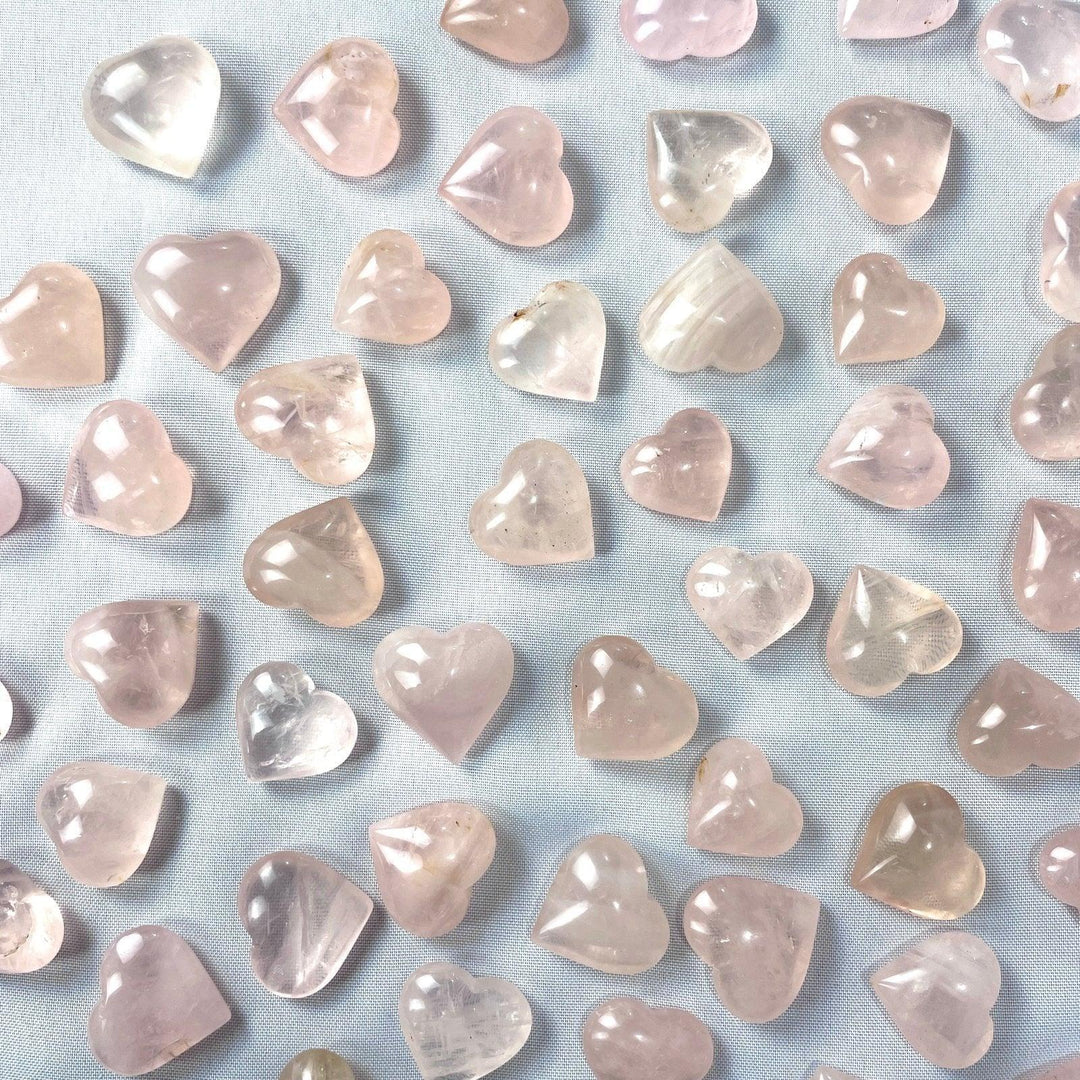 10 PCS SET ROSE QUARTZ HEARTS - Amezoni Crystals Wholesale