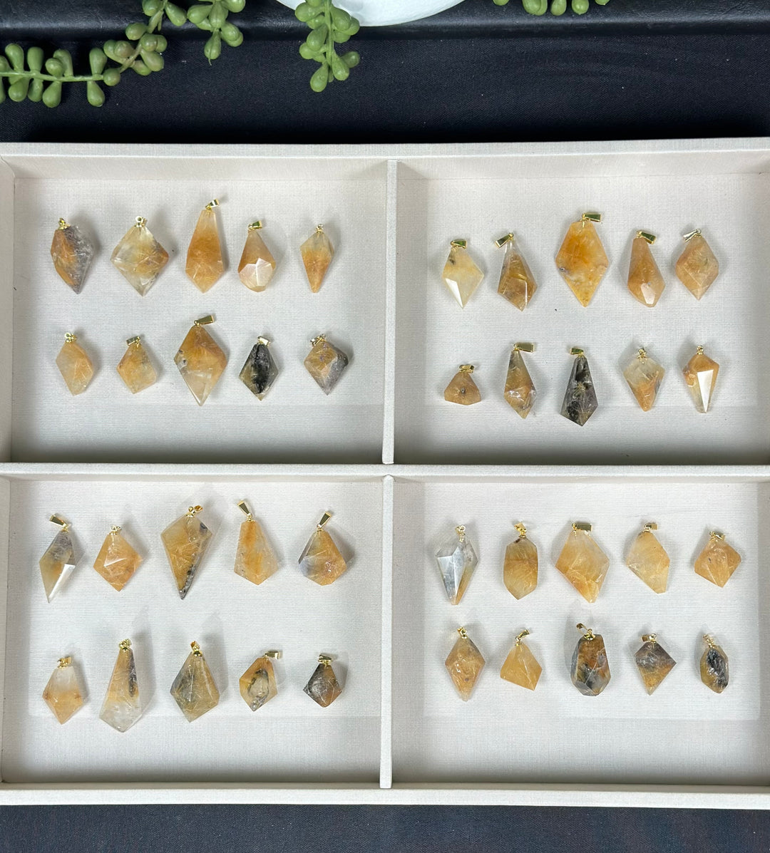Golden Flowers Rutilated Pendants Lot