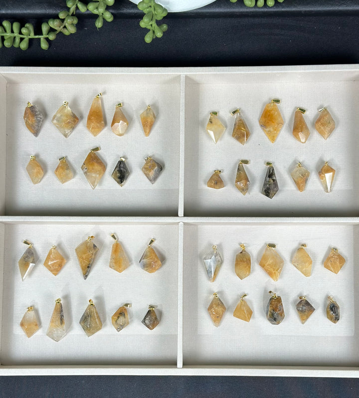 Golden Flowers Rutilated Pendants Lot
