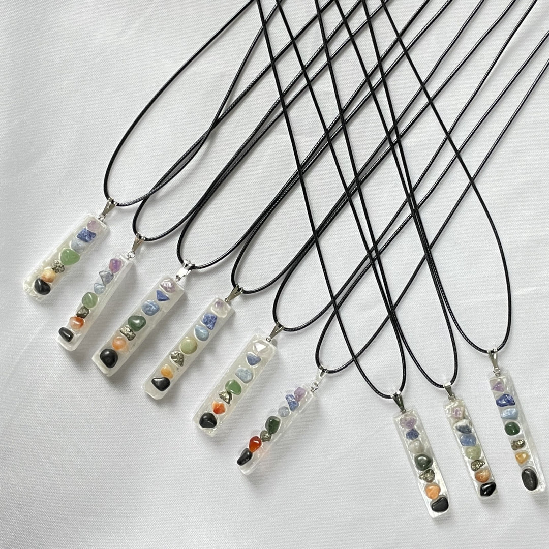NECKLACE 7 CHAKRAS SELENITE PENDANT WHOLESALE - Amezoni Crystals Wholesale