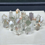 Side view of Garden Quartz Tower - Premium Grade Phantom Garden Mini Tower showing natural crystal details