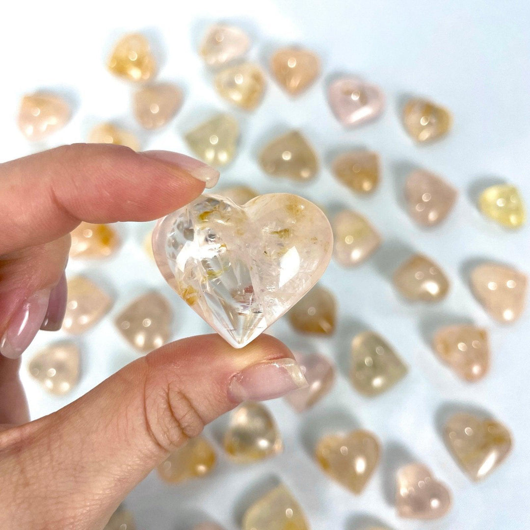 Rose Quartz Golden Healer Heart - Amezoni Crystals Wholesale