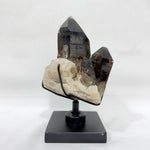 Side view of Garden Quartz Cluster - 100% Natural Smoky Garden Cluster With Spinning Stand showing natural crystal details