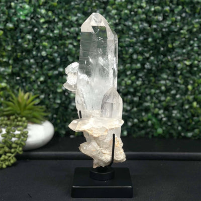 Diamantina Quartz Cluster - Semi Polished Laser Cluster with Stand from Amezoni Crystals, front view