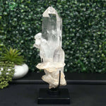Diamantina Quartz Cluster - Semi Polished Laser Cluster with Stand from Amezoni Crystals, front view
