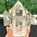 Close-up of Chlorite Quartz Tower - 10kg Chlorite Phantom Towers Lot with visible color and formation