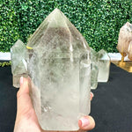 Chlorite Quartz Tower - 10kg Chlorite Phantom Towers Lot shown for scale and natural variation