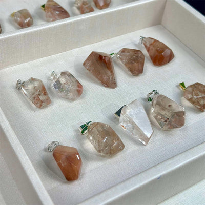 Lemurian Quartz Pendant - Rutilated Lemurian Pendants Lot from Amezoni Crystals, front view