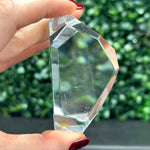 Side view of Premium Grade Lemurian Quartz Free Form showing natural crystal details