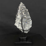 Close-up of Lemurian Quartz Display Piece - High Quality Semi Polished Faceted Lemurian With Stand with visible color and formation