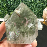 Side view of Chlorite Quartz Tower - 10kg Chlorite Phantom Towers Lot showing natural crystal details