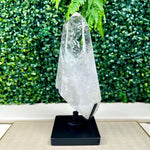 Polished Lemurian Quartz Point with Stand from Amezoni Crystals, front view