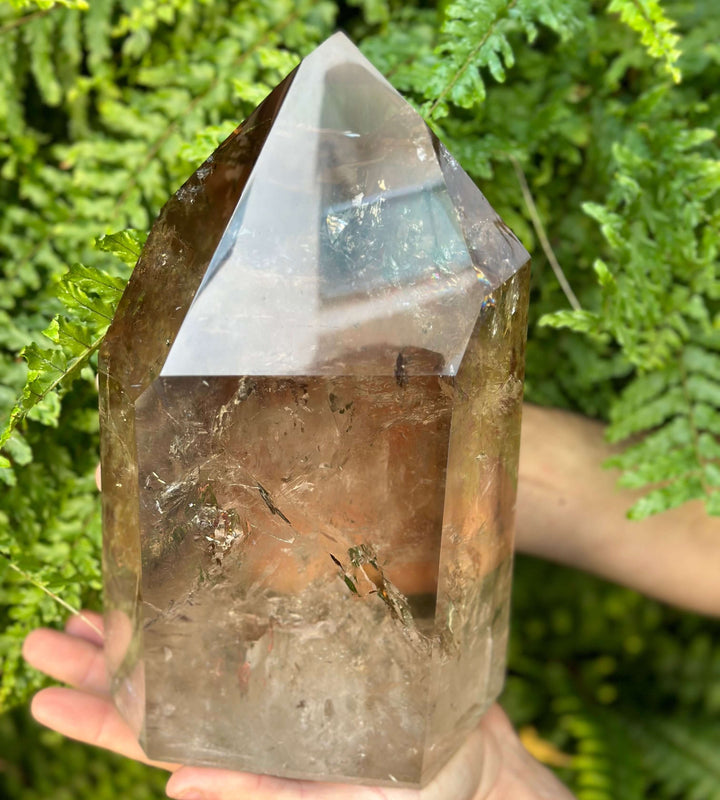 XL SMOKY QUARTZ RAINBOW TOWER