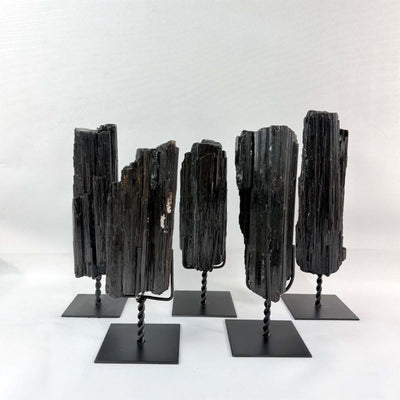 Black Tourmaline with Stand Display Piece from Amezoni Crystals, front view