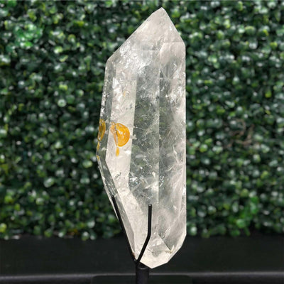 Lemurian Quartz Point - Lemurian Hematite Point with Stand from Amezoni Crystals, front view