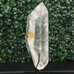 Lemurian Quartz Point - Lemurian Hematite Point with Stand from Amezoni Crystals, front view