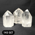 Side view of Clear Quartz Towers - Wholesale Bulk showing natural crystal details