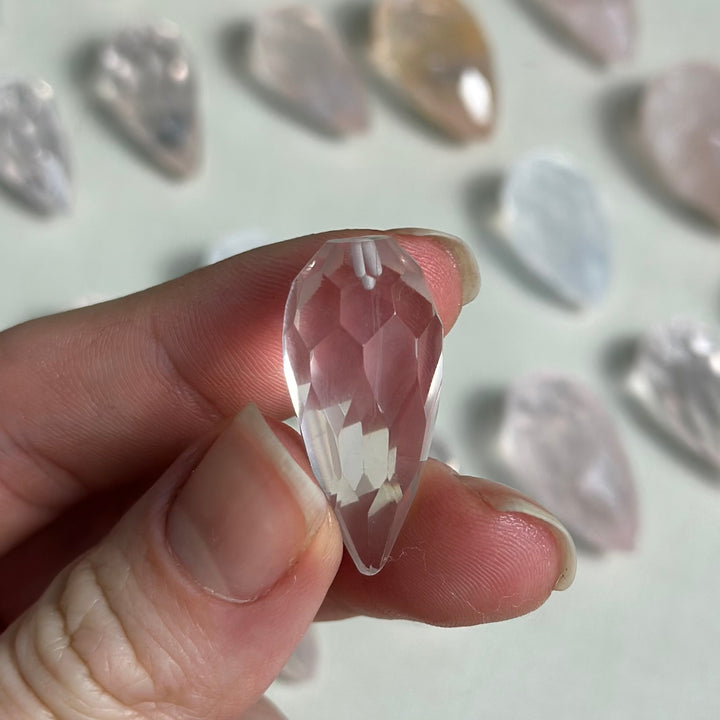 Rose Quartz Briollet with Hole - For Jewelry