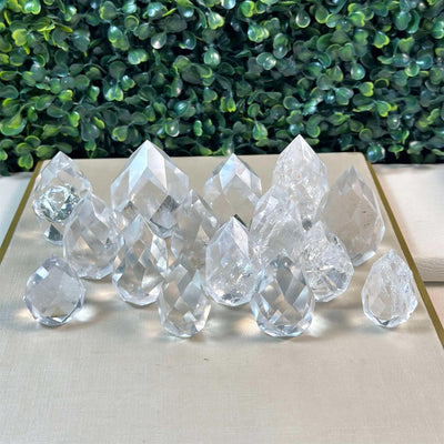 High Quality Faceted Clear Quartz Flames Wholesale - Bulk from Amezoni Crystals, front view