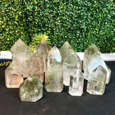 Chlorite Quartz Tower - 10kg Chlorite Phantom Towers Lot from Amezoni Crystals, front view
