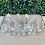 Side view of High Quality Faceted Clear Quartz Flames Wholesale - Bulk showing natural crystal details