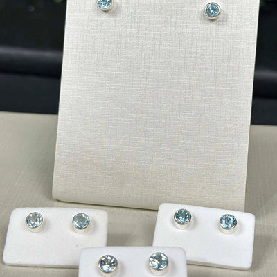 Blue Topaz Earring 925 Silver Lot from Amezoni Crystals, front view