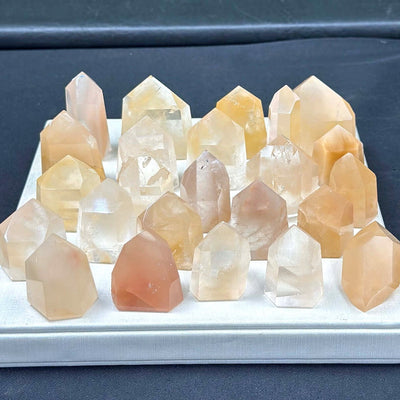 Amphibole Quartz Tower - HQ Peach Amphibole Towers from Amezoni Crystals, front view