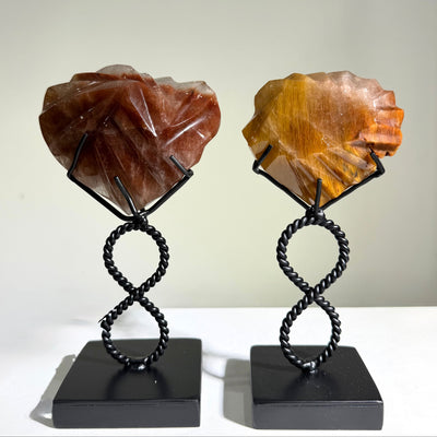 Faceted Amphibole Hearts With Stand Set