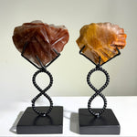 Faceted Amphibole Hearts With Stand Set