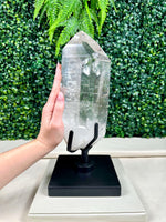Side view of Diamantina Quartz Point - High Quality Diamantina Point with Stand showing natural crystal details