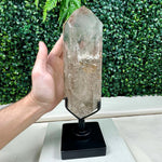Garden Smoky Quartz DT point with stand shown for scale and natural variation
