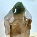 Smoky Phantom Garden Quartz Point with Spinning Stand shown for scale and natural variation