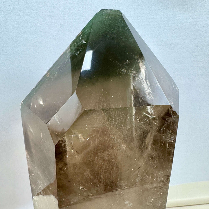 SMOKY PHANTOM GARDEN QUARTZ POINT W/ SPINNING STAND