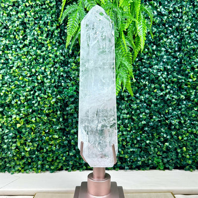 Lemurian Quartz Point with Stand from Amezoni Crystals, front view