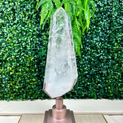 Lemurian Quartz Point with Stand from Amezoni Crystals, front view