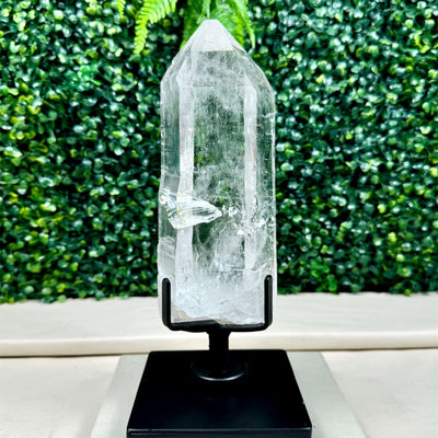 Diamantina Quartz Point - Semi Polished Diamantina Point with Stand from Amezoni Crystals, front view