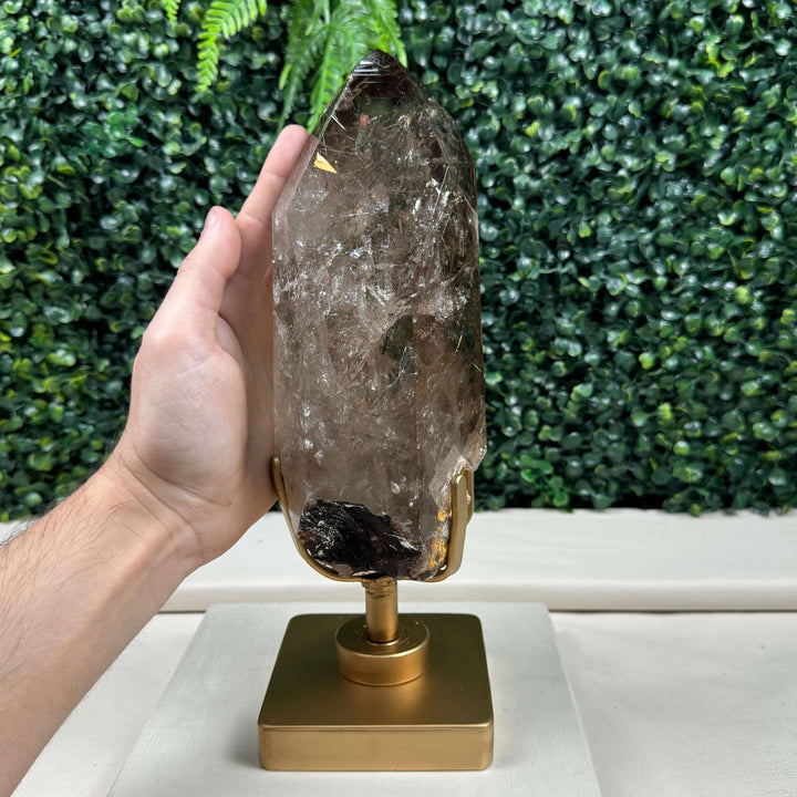 Rutilated Smoky Quartz Point with stand