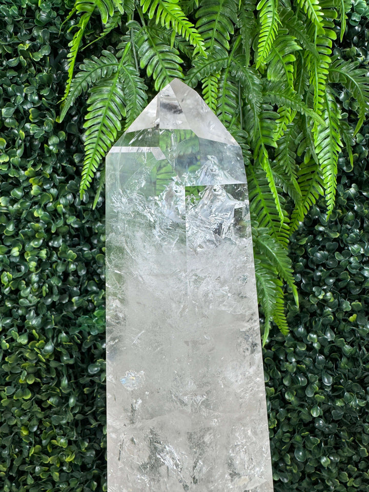 Polished High Quality Lemurian Quartz Point with Stand