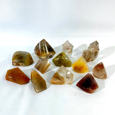 Amphibole Quartz Free Form - Amphibole Red and Yellow Free Form Lot from Amezoni Crystals, front view