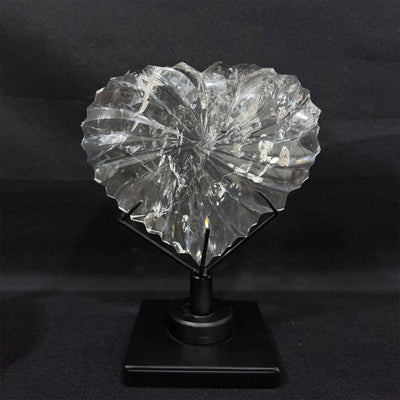 Lemurian Quartz Heart - Faceted Lemurian Heart with Stand from Amezoni Crystals, front view