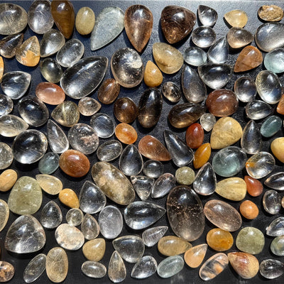 Rutile Quartz Cabochon - High Quality Colorful Rutilated Cabochons Lot from Amezoni Crystals, front view