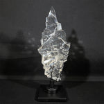 Lemurian Quartz Free Form - High Quality Faceted Free Form with Stand shown for scale and natural variation