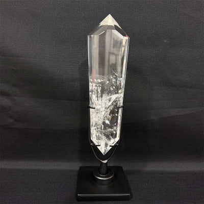 Lemurian Quartz Display Piece - High Quality Lemurian Flat Vogue with Stand from Amezoni Crystals, front view