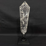 Lemurian Quartz Display Piece - High Quality Lemurian Flat Vogue with Stand from Amezoni Crystals, front view