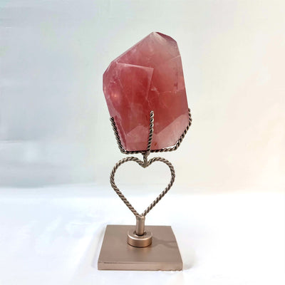 High Quality Rose Quartz Free Form With Stand from Amezoni Crystals, front view