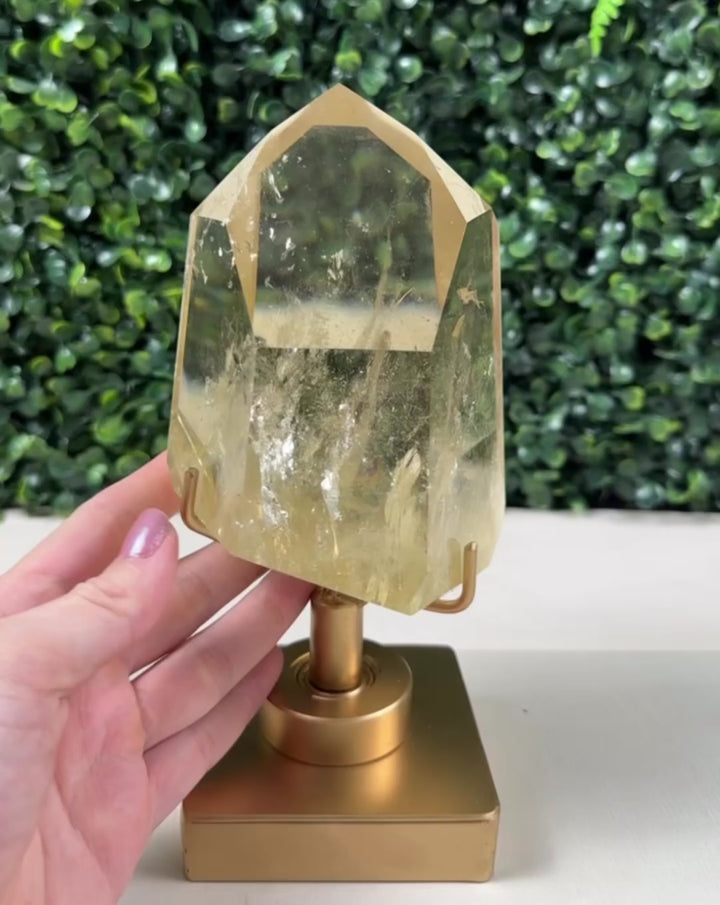 High Quality Natural Citrine Point W/ Spinning Stand