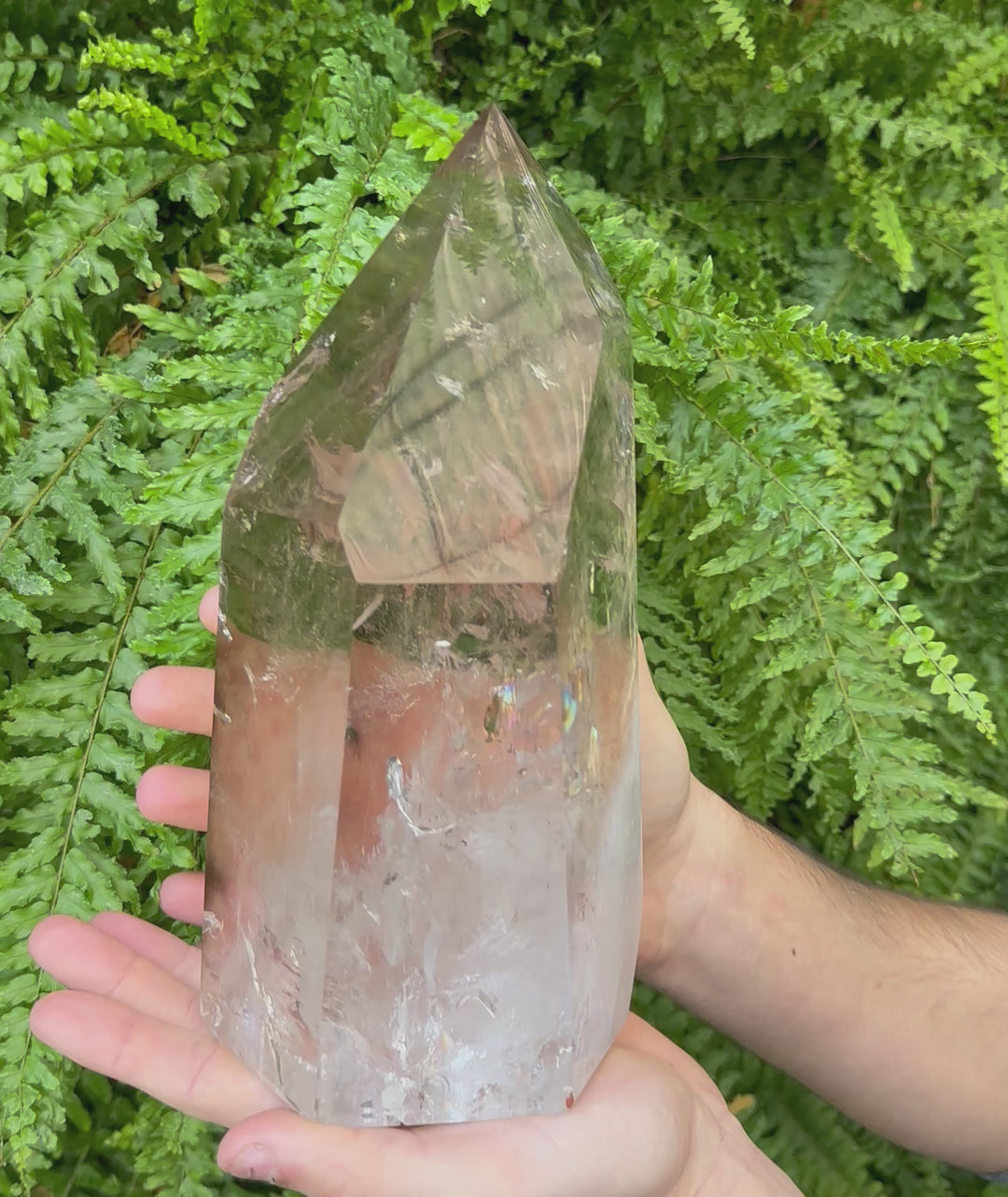 XL SMOKY QUARTZ RAINBOW TOWER