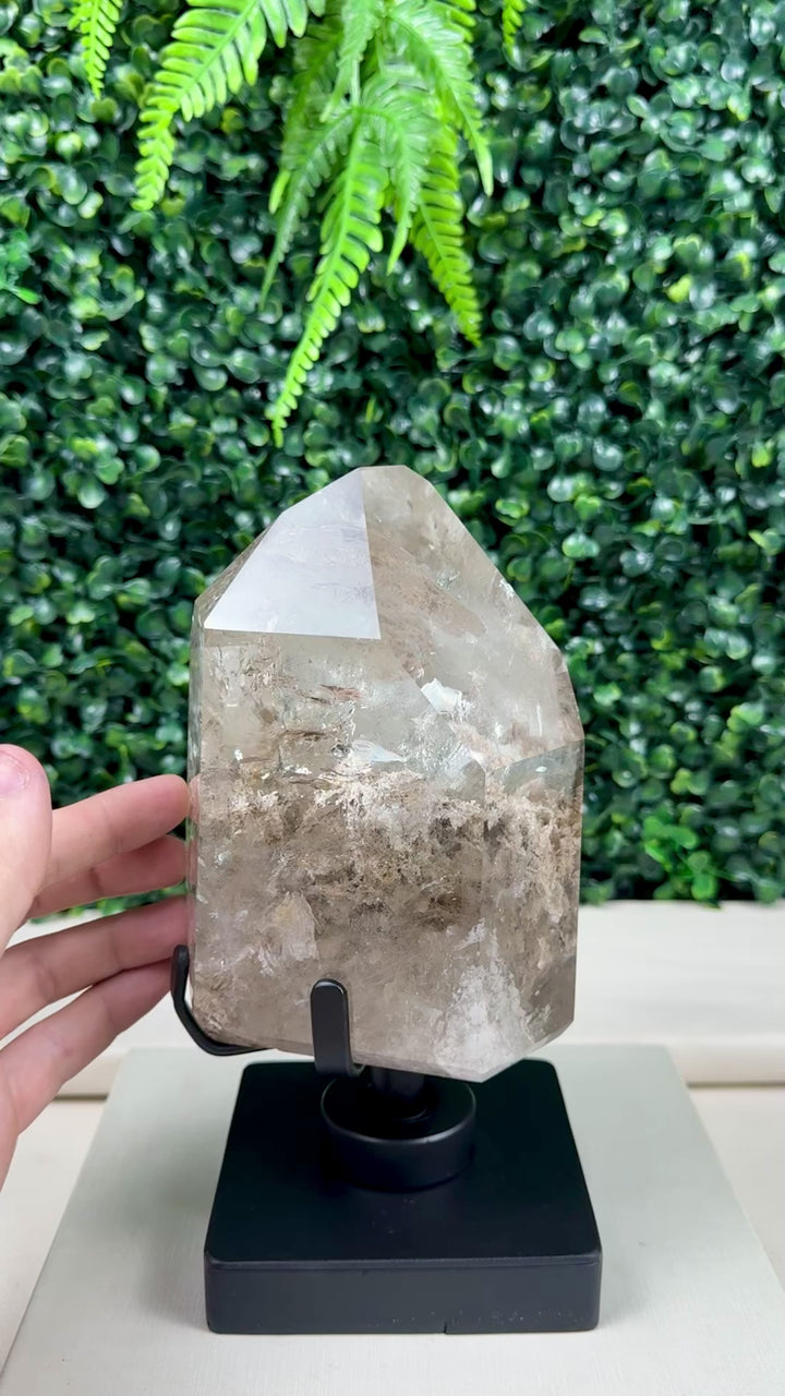 SMOKY GARDEN QUARTZ W/ SPINNING STAND