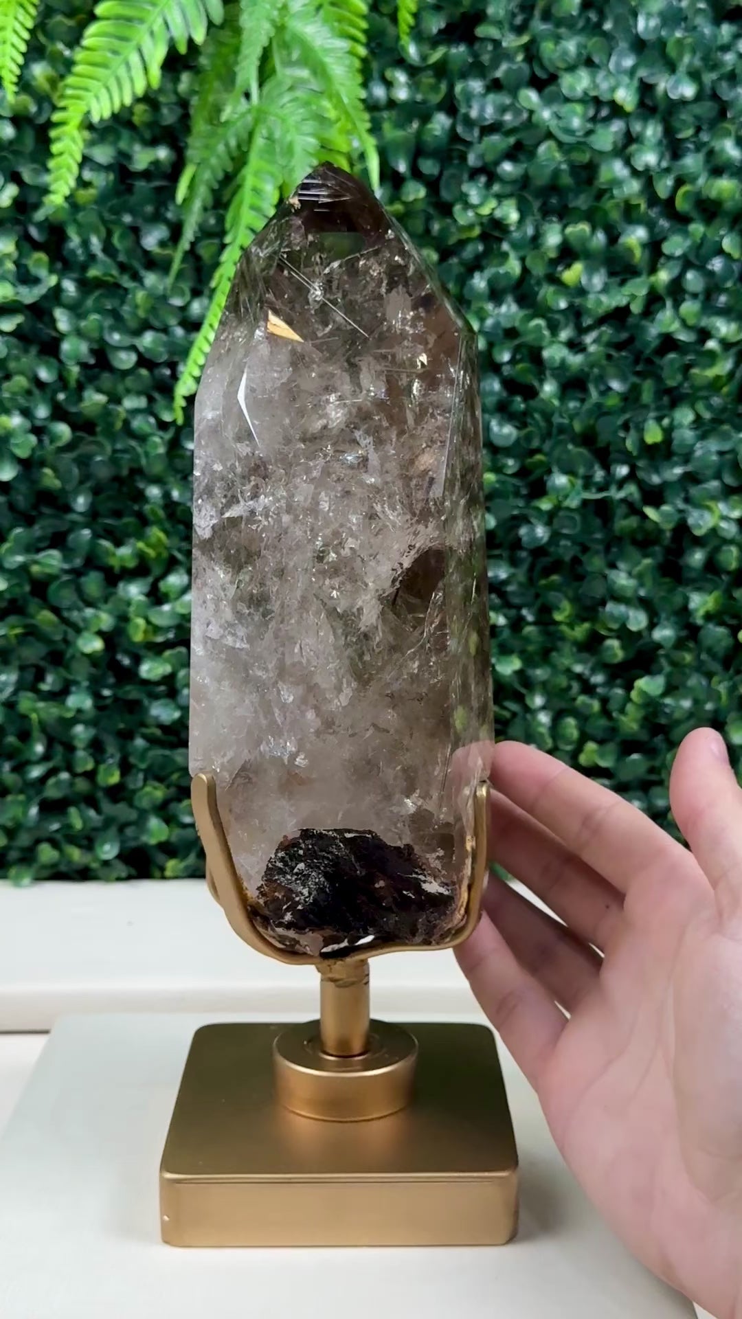 Rutilated Smoky Quartz Point with stand