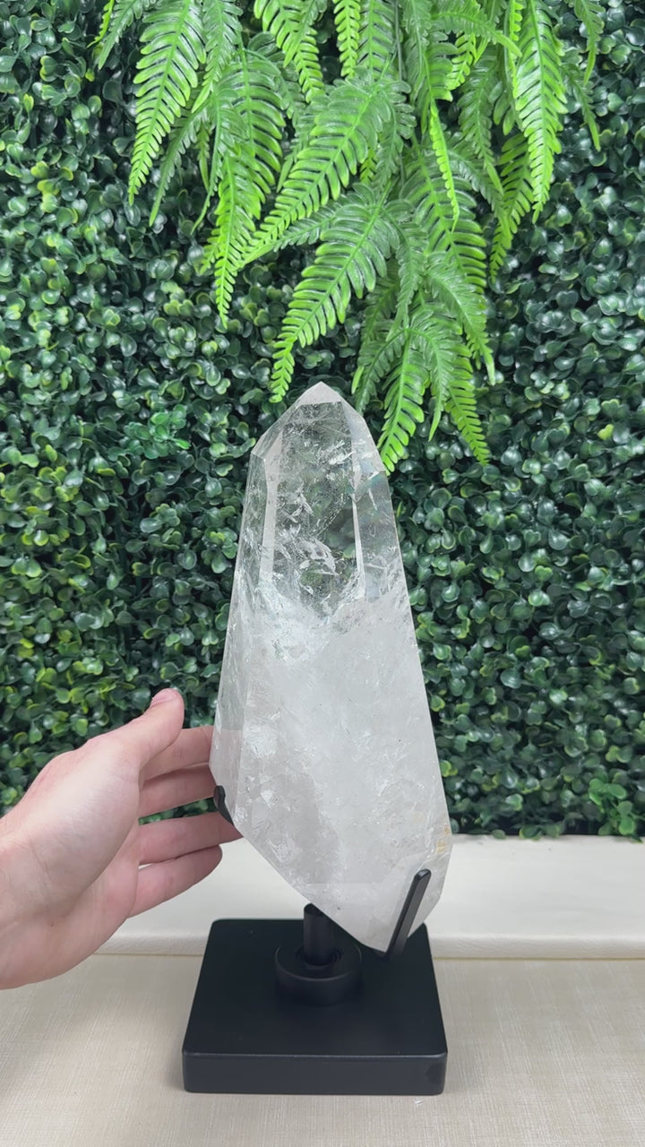 Polished Lemurian Quartz Point with Stand